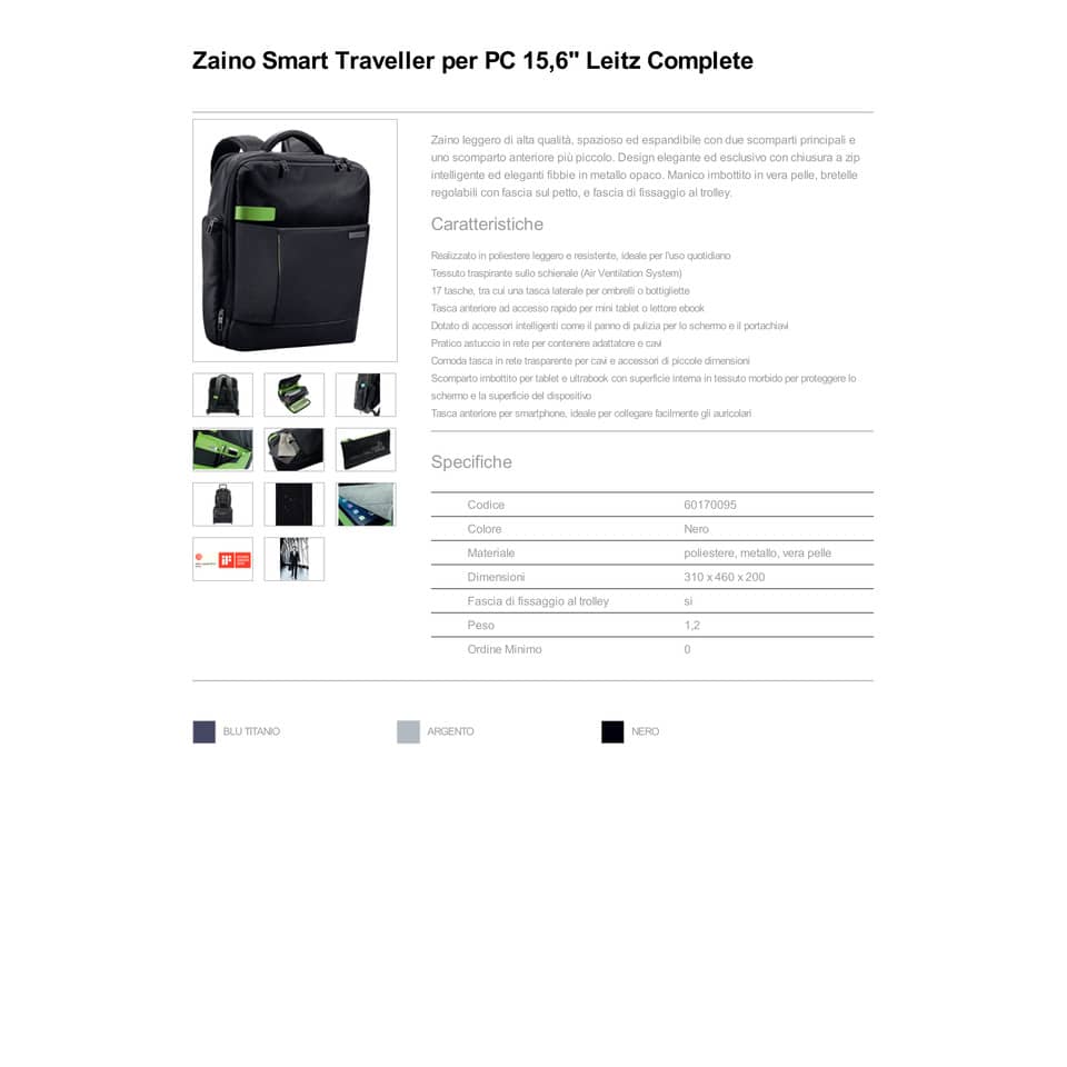Zaino portacomputer Leitz Smart Traveller 15,6" poliestere 2 scomparti nero - 60170095