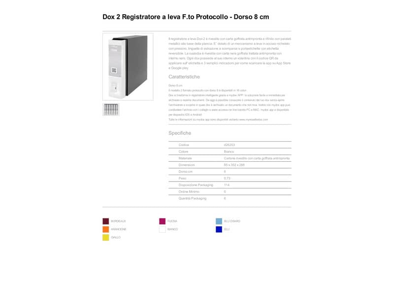 Registratore a leva DOX2 Protocollo 28,5x35 cm - dorso 8 cm bianco bianco - D26203