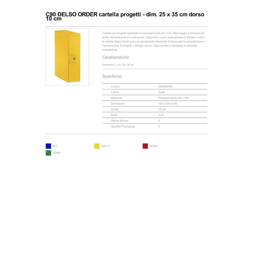 Cartella portaprogetti Esselte C90 DELSO ORDER dorso 10 cm presspan lucido giallo 25x35 cm  - 390390090