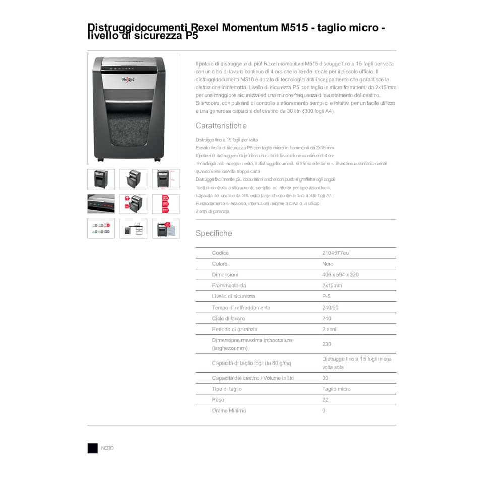 Distruggidocumenti uso moderato Rexel taglio micro 2104577EU