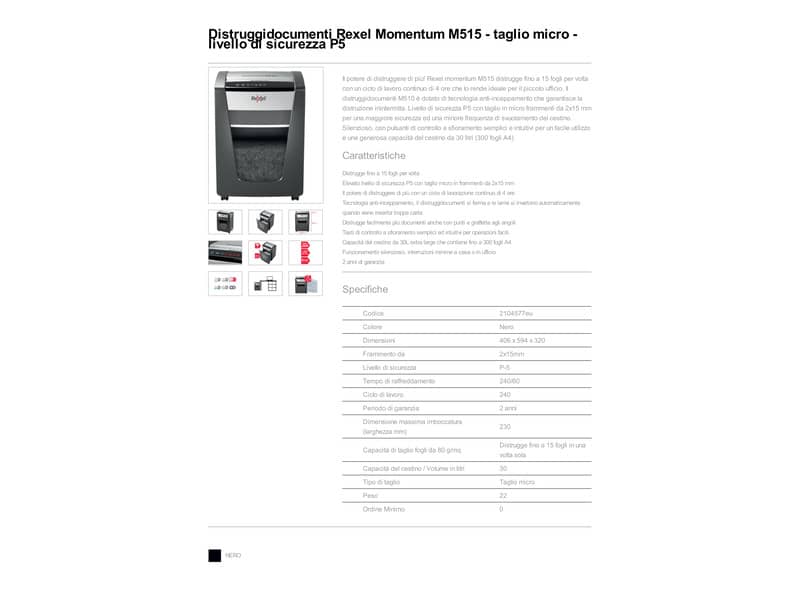 Distruggidocumenti uso moderato Rexel taglio micro 2104577EU