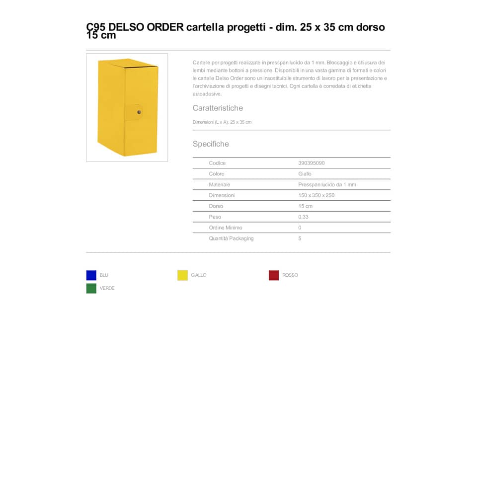 Cartelle portaprogetti Esselte C95 DELSO ORDER dorso 15 cm presspan lucido giallo 25x35 cm - 390395090