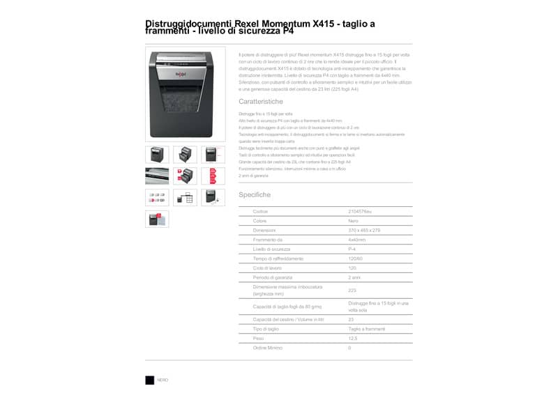 Distruggidocumenti uso moderato Rexel Momentum X415 taglio a frammenti 2104576EU