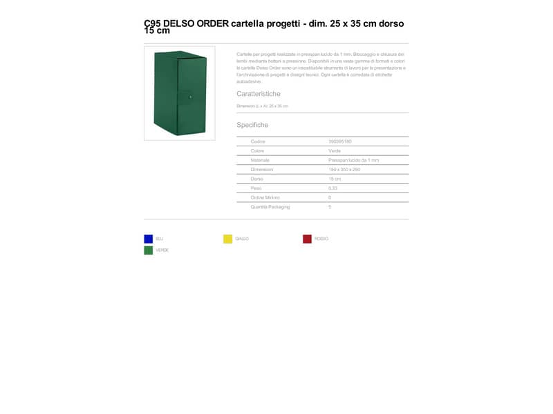 Cartelle portaprogetti Esselte C95 DELSO ORDER dorso 15 cm presspan lucido verde 25x35 cm - 390395180
