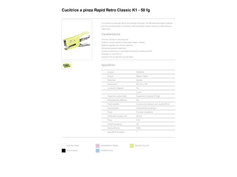 Cucitrice a pinza Rapid K1 Classic 50 fogli mellow yellow 5000494