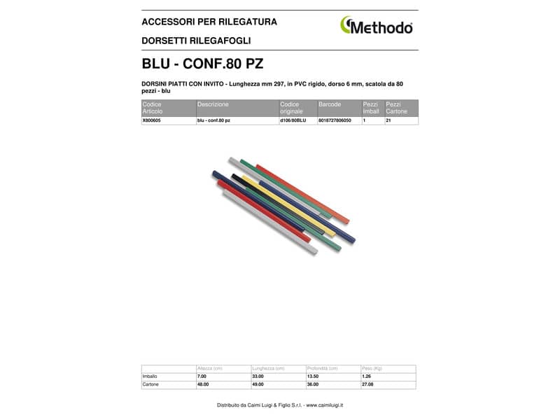 Dorsini tondi Methodo capacità 30 fogli dorso 6 mm blu conf. 80 pezzi - X800605