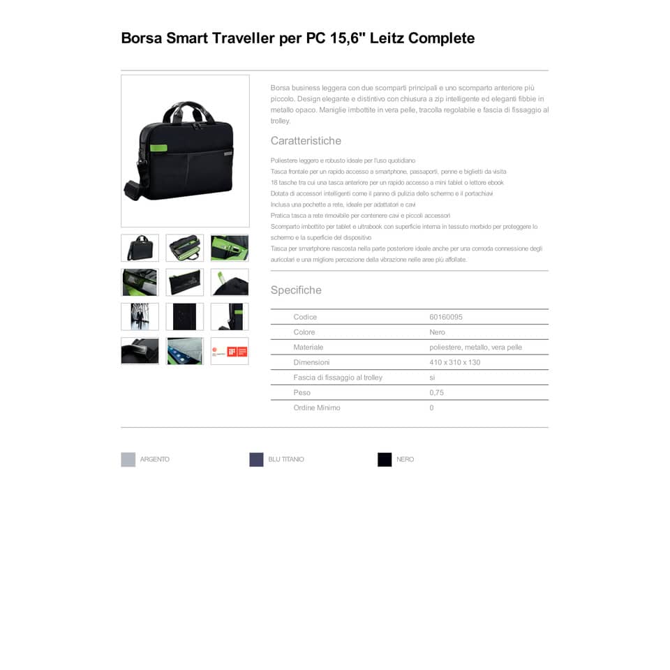 Borsa per computer Leitz Smart Traveller 15,6" in poliestere 2 scomparti nero - 60160095