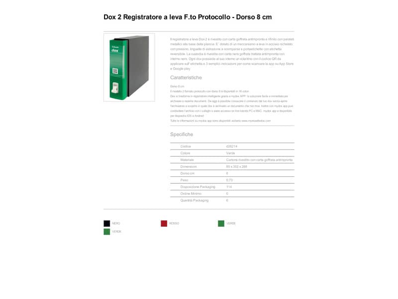 Registratore a leva DOX2 Protocollo 28,5x35 cm - dorso 8 cm verde D26214