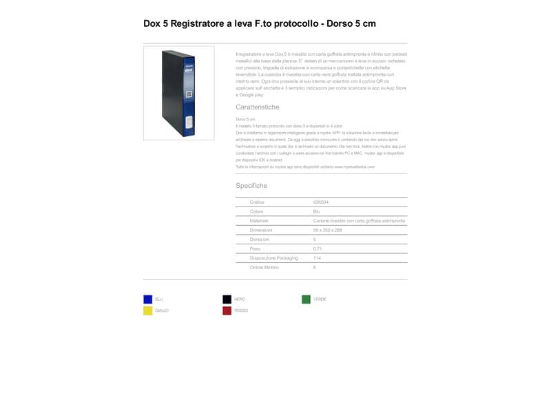 Registratore a leva DOX5 Protocollo 28,5x35 cm - dorso 5 cm blu D26504