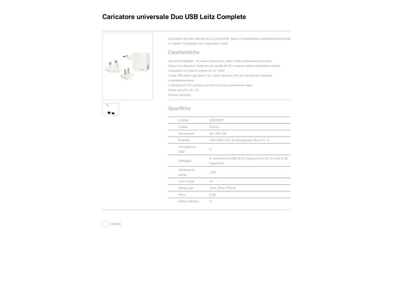 Caricatore da muro Universale con 2 porte USB - 12W Leitz bianco 65200001