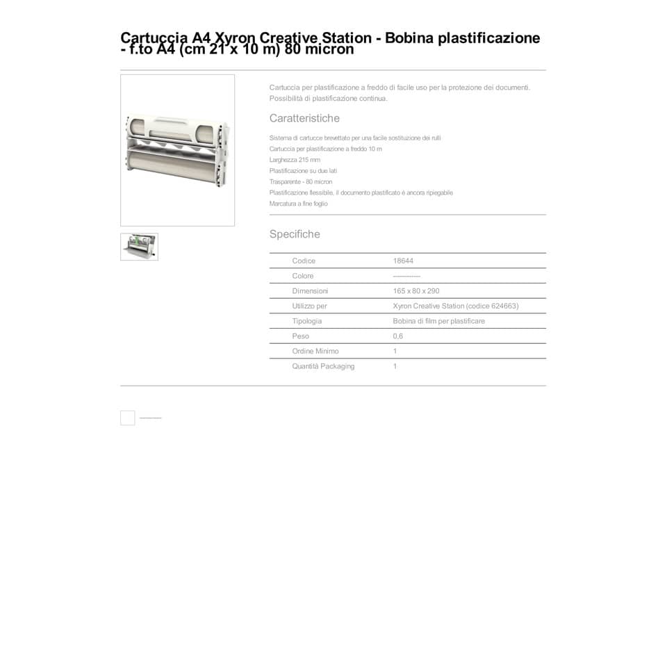 Cartuccia per plastificazione a freddo  XYRON A4 21 cm x 10 m (80 micron) 18644
