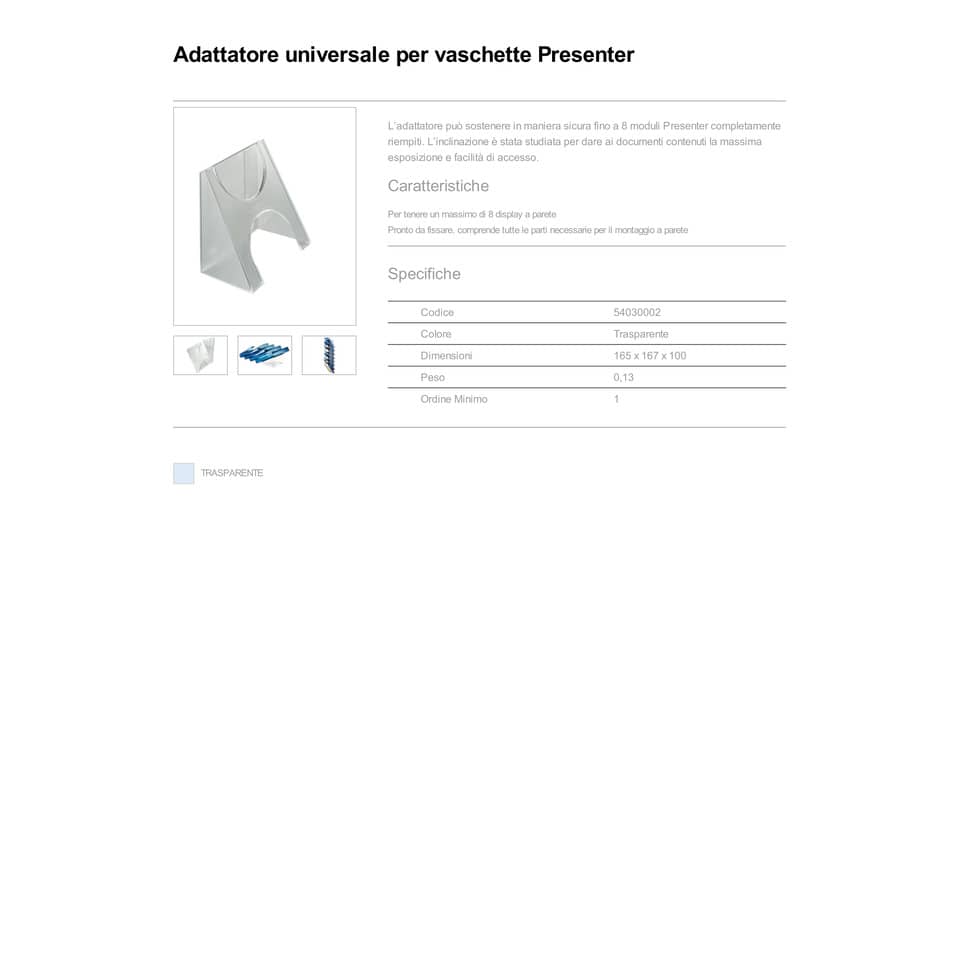 Adattatore universale per vaschette Presenter Leitz trasparente 54030002