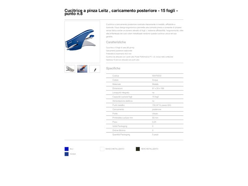 Cucitrice fino a 15 fogli Leitz 5547 WOW blu metallizzato 55470033