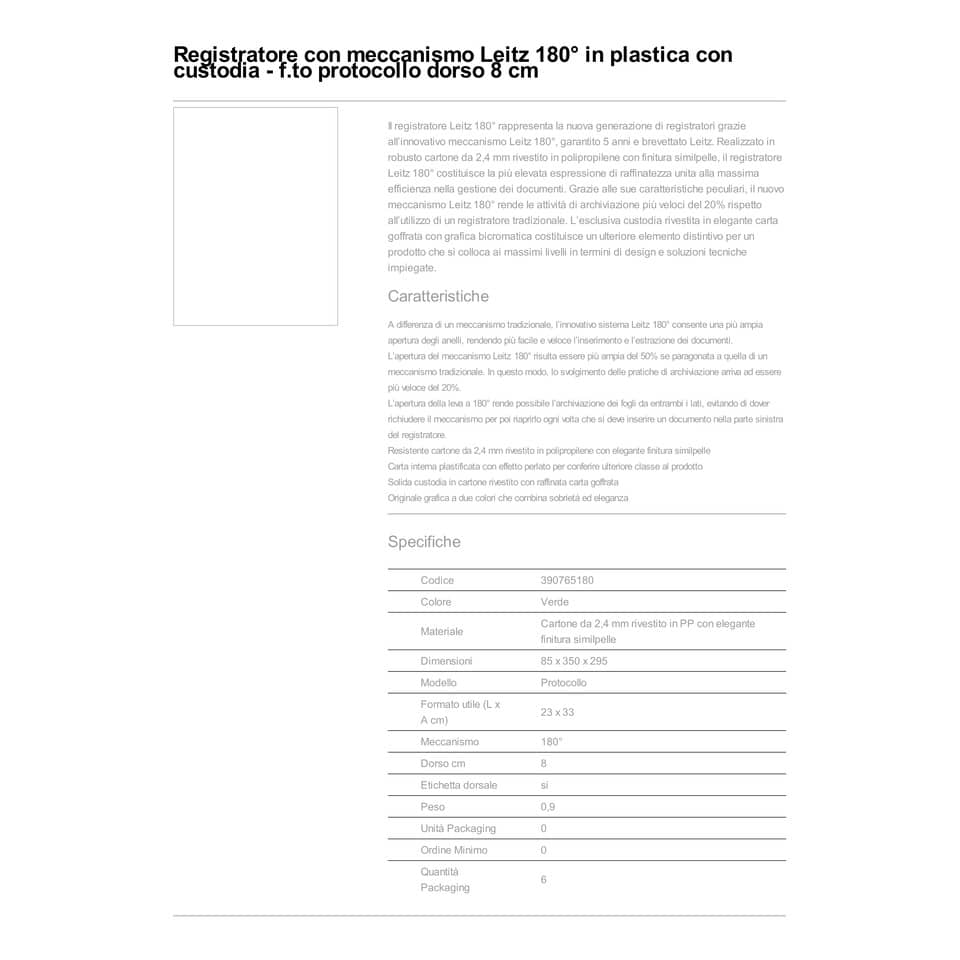 Registratore con custodia Leitz 180° protocollo dorso 8 cm cartone riverstito in polipropilene verde - 390765180