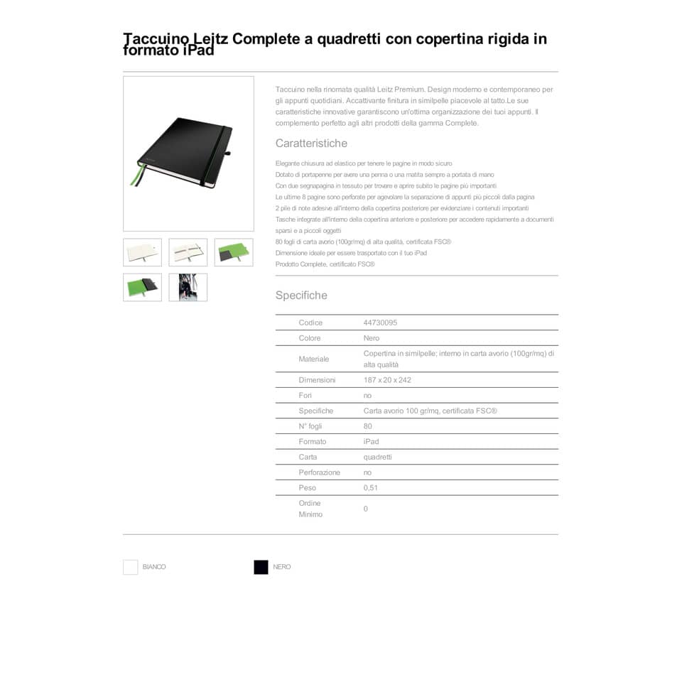 Taccuino a quadretti formato iPad - 80 fogli Leitz Complete nero 44730095