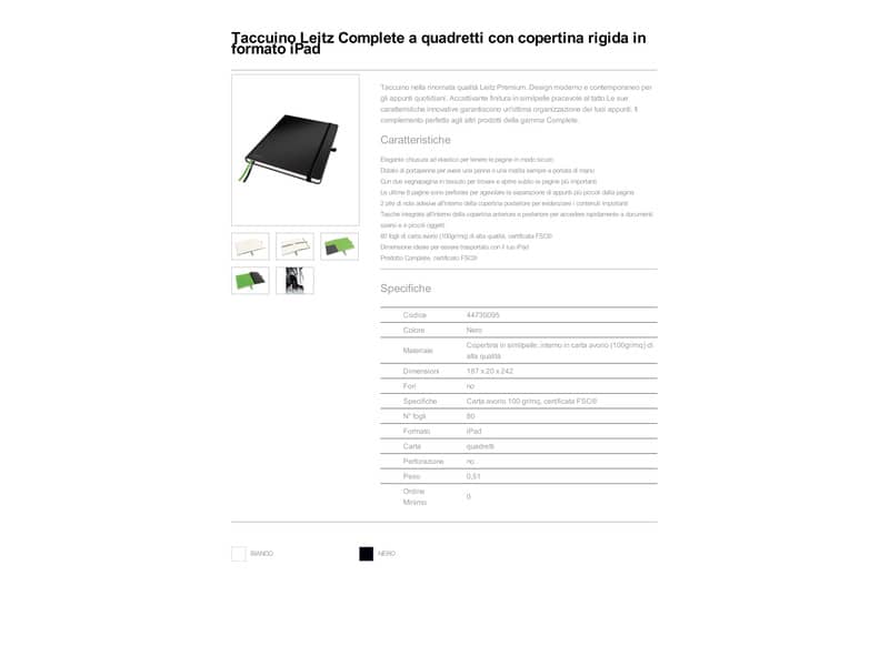 Taccuino a quadretti formato iPad - 80 fogli Leitz Complete nero 44730095