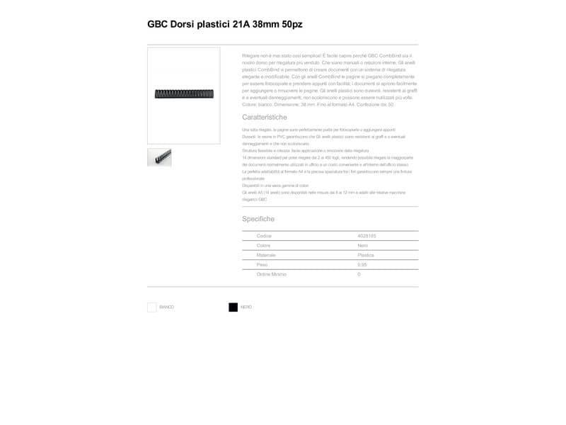 Dorsi plastici a 21 anelli GBC CombBind 38 mm A4 nero - fino a 330 fogli conf da 50 dorsi - 4028185