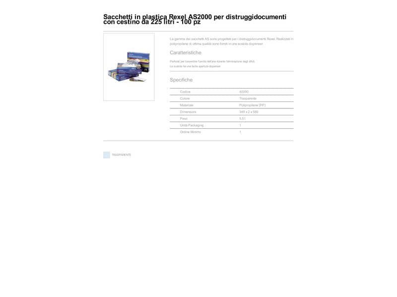 Sacchetti di plastica per distruggidocumenti Rexel AS 225 L conf. da 100 - 40090