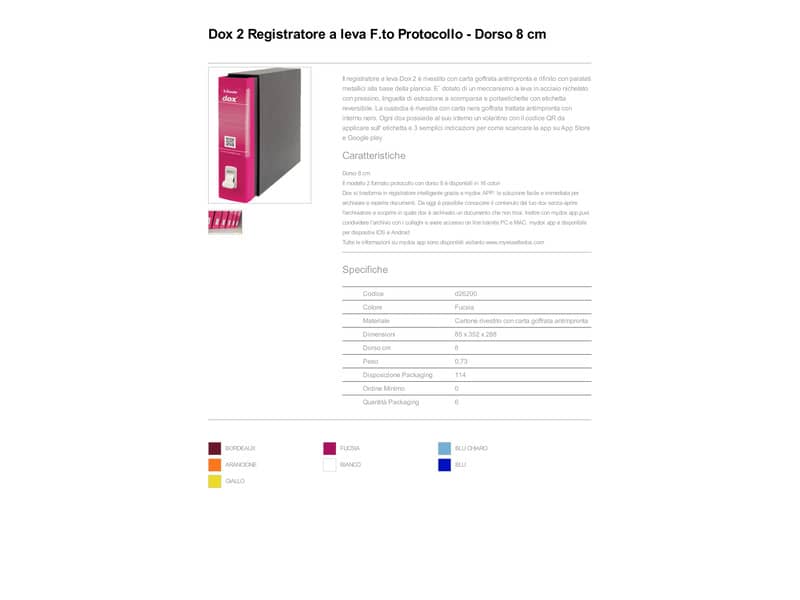 Registratore a leva DOX2 Protocollo 28,5x35 cm - dorso 8 cm fucsia fucsia - D26200