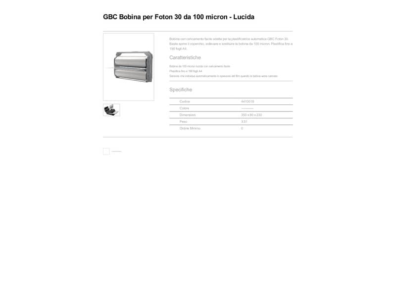 Bobina per plastificatrice automatica GBC Foton 30 - fino a 190 ff. A4 100 micron lucido - 4410018