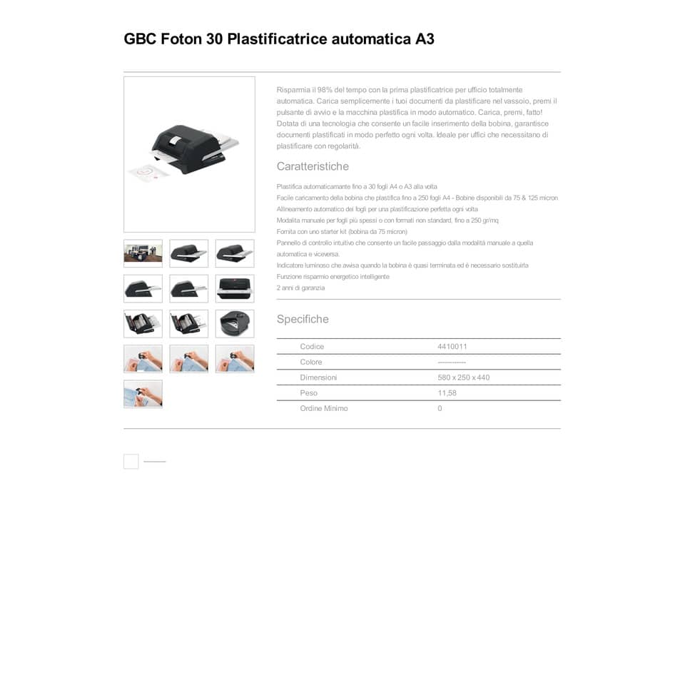 Plastificatrice a caldo automatica GBC Foton 30 nero A3 4410011