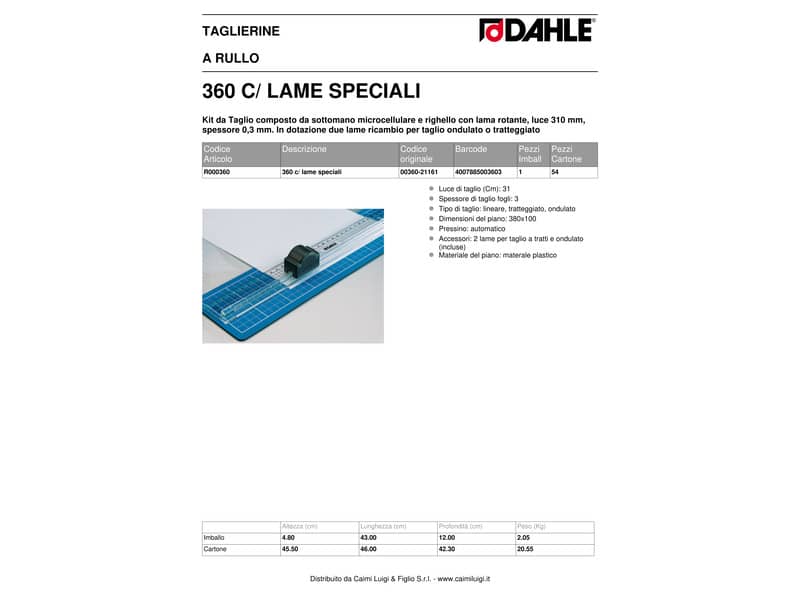 Kit da taglio Dahle 360 con lama rotante blu R000360