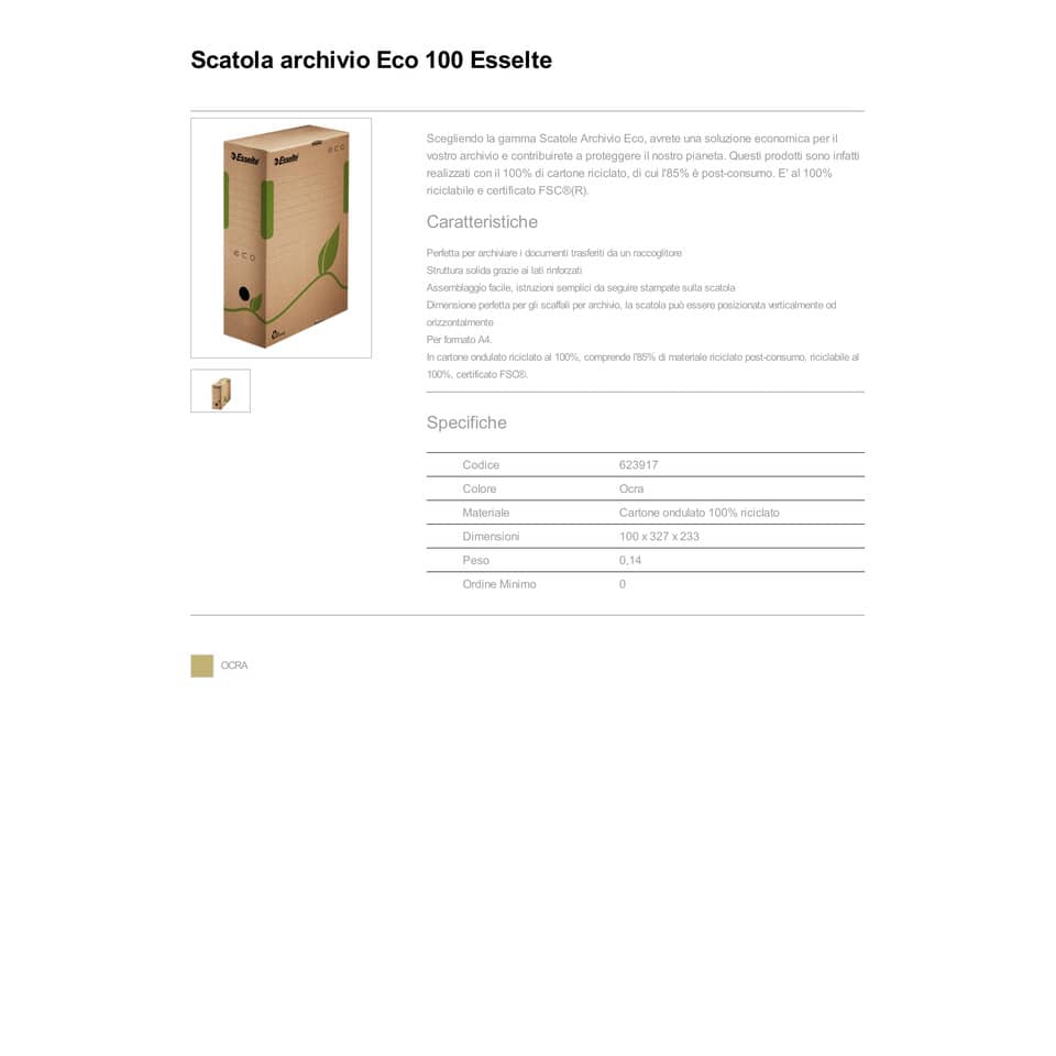 Scatola archivio Esselte ECOBOX dorso 10 cm avana/verde 10x23,3x32,7 cm 623917