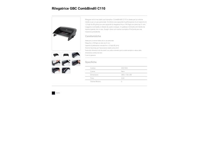 Rilegatrice a dorsi plastici GBC CombBinb® C110 nero 4401844