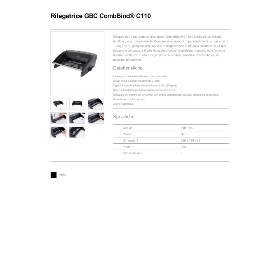 Rilegatrice a dorsi plastici GBC CombBinb® C110 nero 4401844