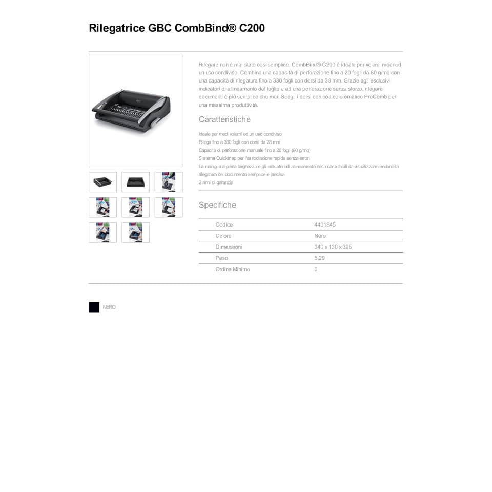 Rilegatrice a dorsi plastici GBC CombBinb® C200 nero 4401845