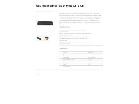 Plastificatrice a caldo GBC Fusion 1100L per pouches 2x125 my a3 4400747EU