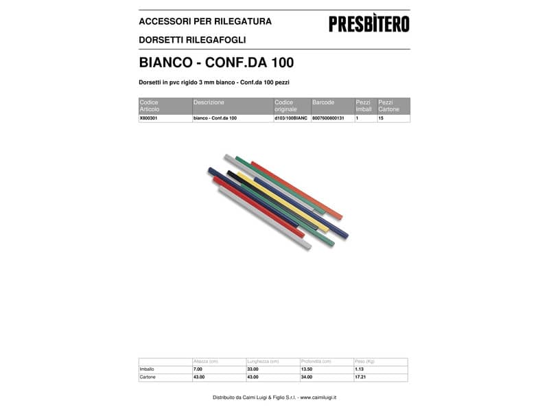 Dorsini tondi Methodo capacità 20 fogli dorso 3 mm bianco conf. 100 pezzi - X800301