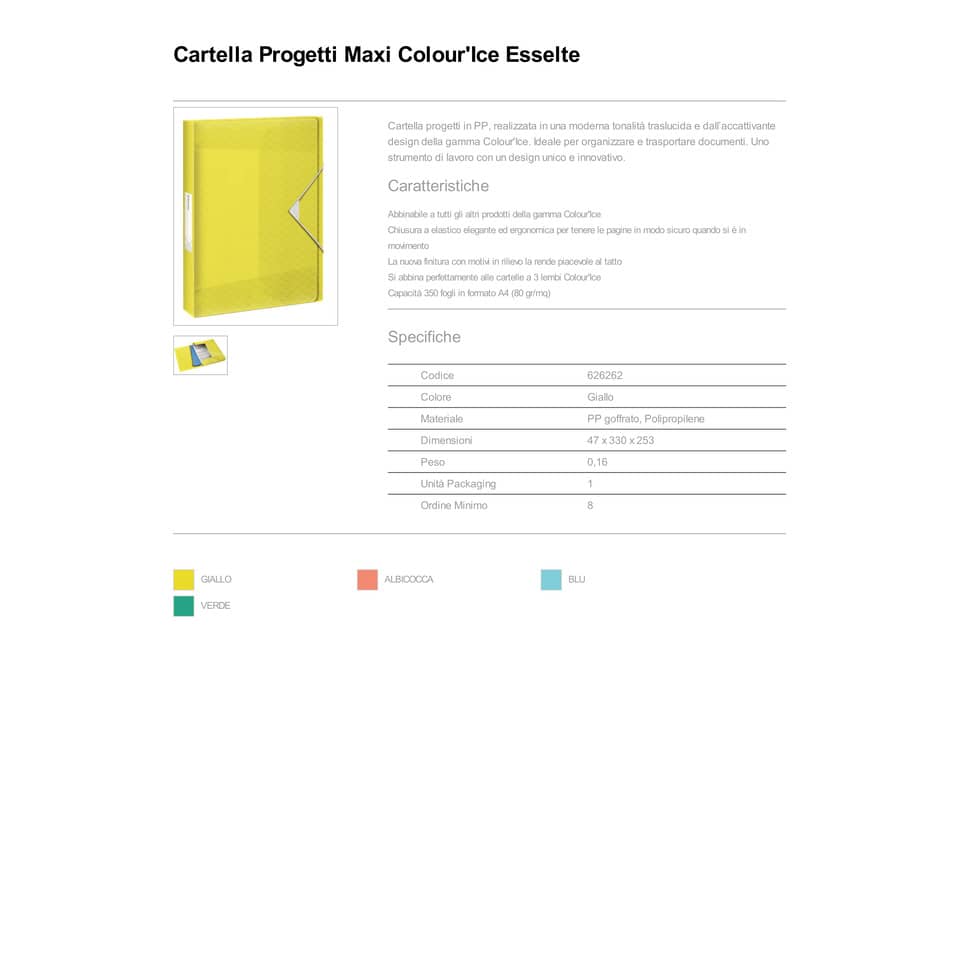Cartella portaprogetti Esselte Maxi Colour'Ice polipropilene goffrato giallo A4 dorso 40mm - 626262