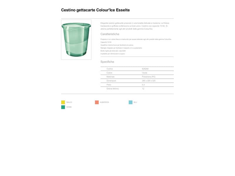 Cestino gettacarte Esselte Colour'Ice polistirene verde trasparente 14 litri 626290