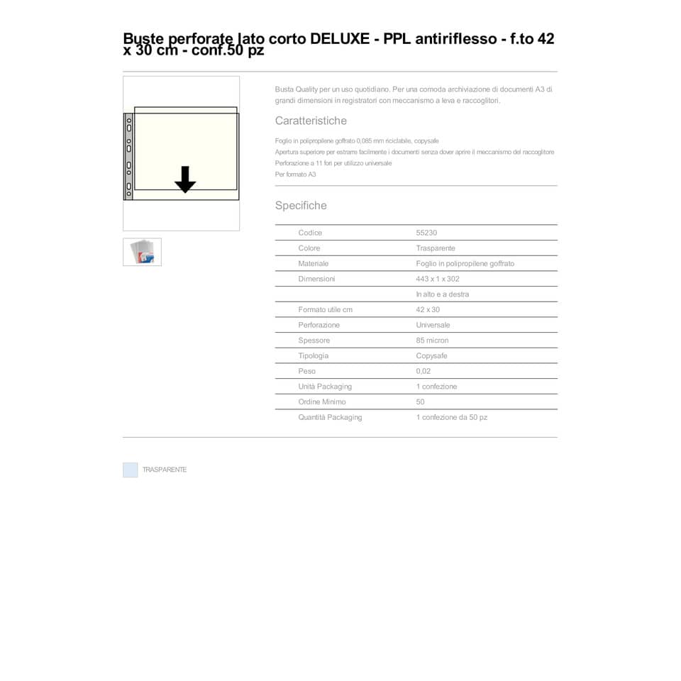 Buste a perforazione universale Esselte DELUXE goffrate antiriflesso trasparente 42x30 cm  conf.50 - 55230