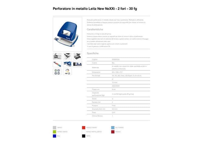 Perforatore 5008 2 fori - 30 fogli Leitz NeXXt Series in metallo blu 50080035