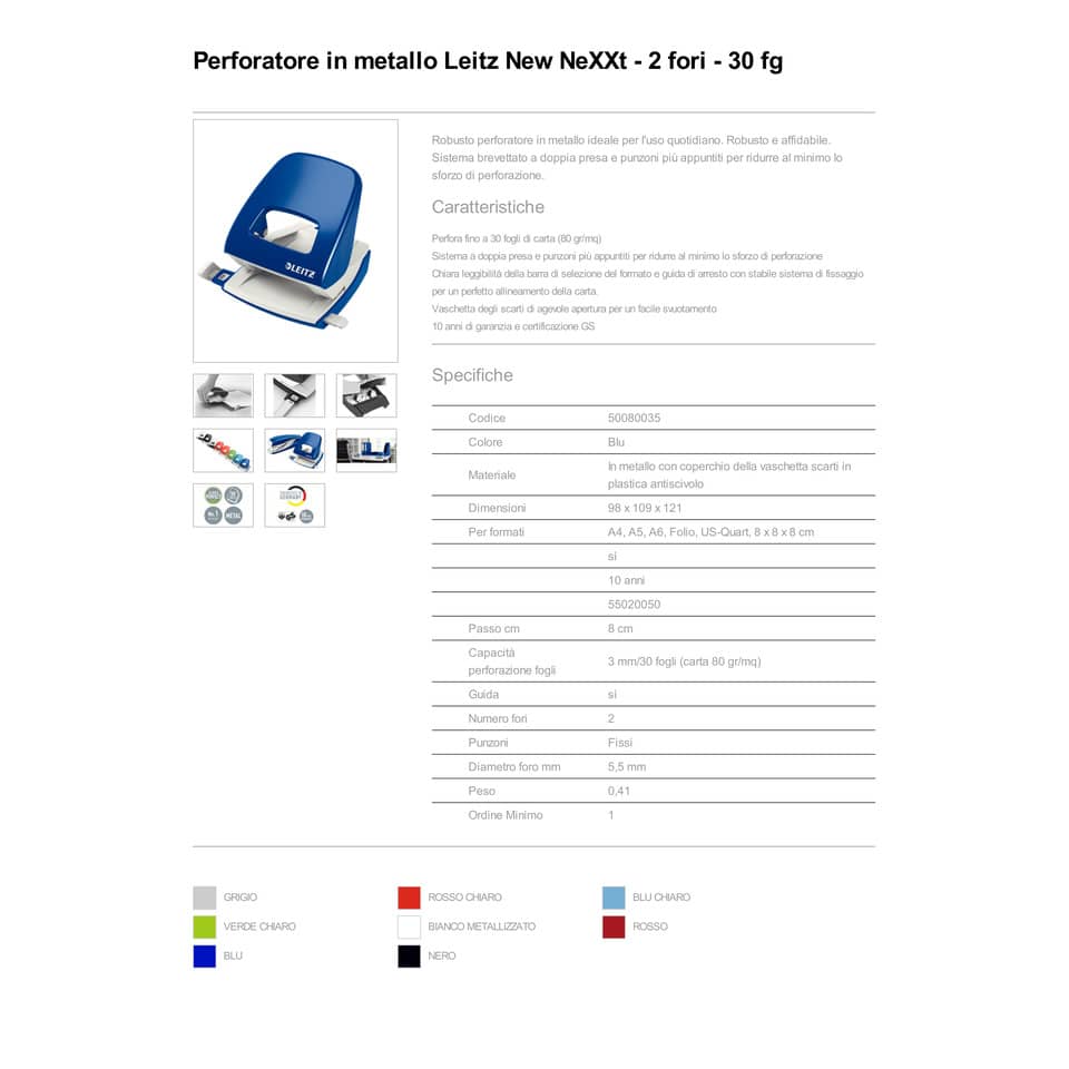 Perforatore 5008 2 fori - 30 fogli Leitz NeXXt Series in metallo blu 50080035