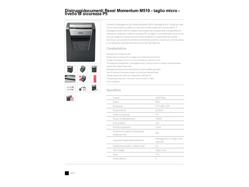 Distruggidocumenti Rexel Momentum M510 taglio micro 2104575EU