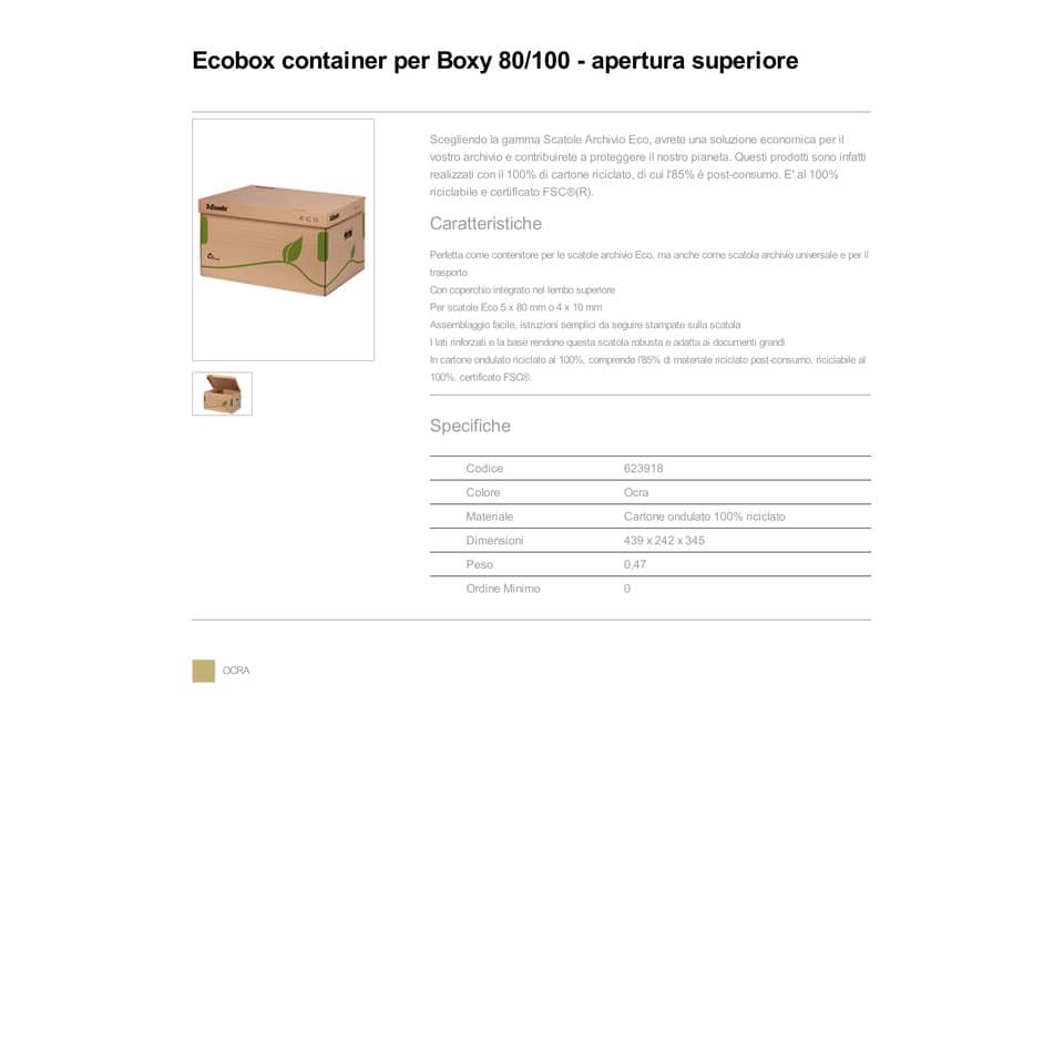 Scatola archivio Esselte ECOBOX container per Boxy 80/100 avana/verde 34,5x24,2x43,9 cm - 623918