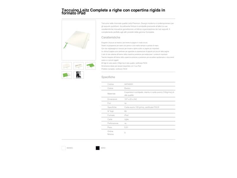 Taccuino a righe formato iPad - 80 fogli Leitz Complete bianco 44740001