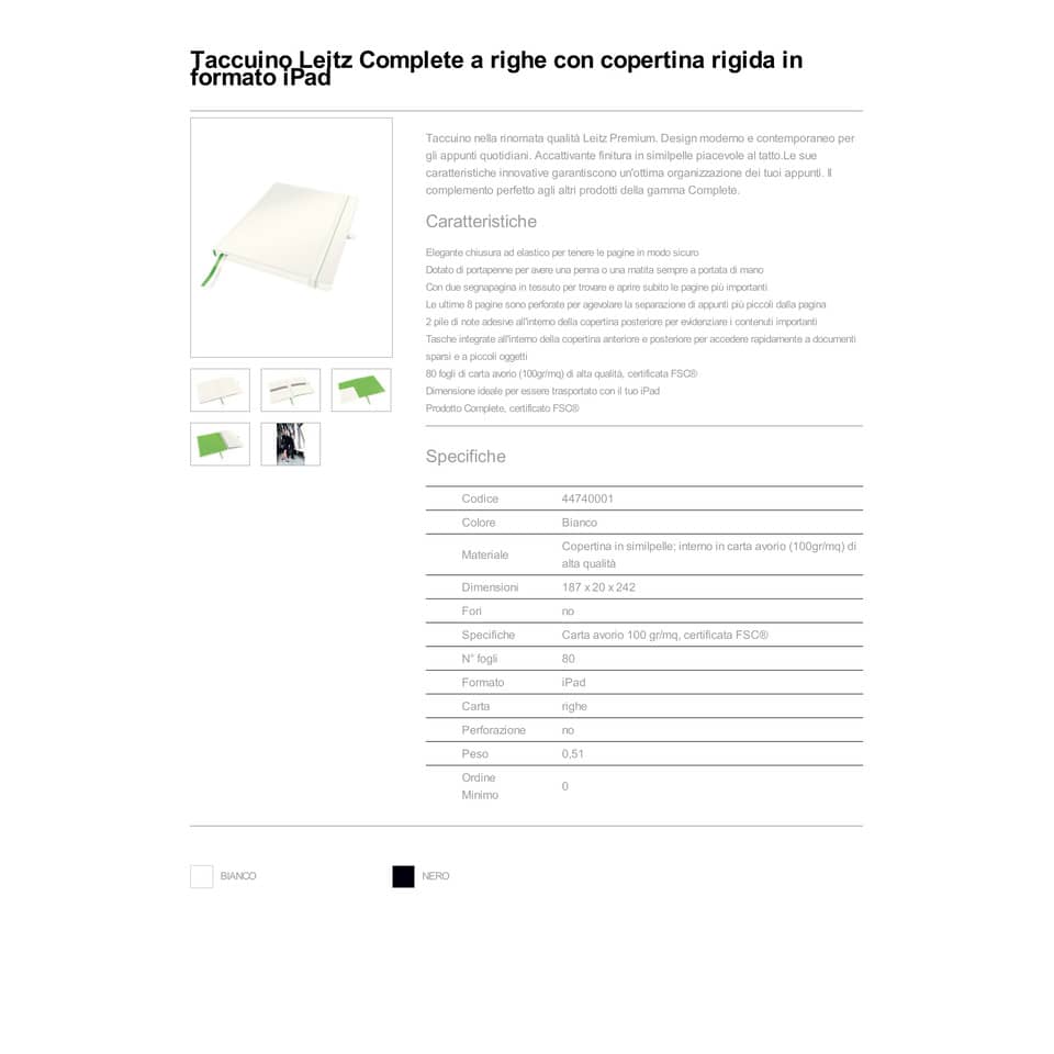 Taccuino a righe formato iPad - 80 fogli Leitz Complete bianco 44740001