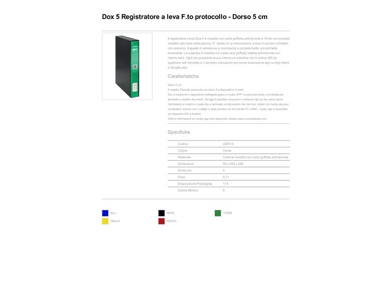 Registratore a leva DOX5 Protocollo 28,5x35 cm - dorso 5 cm verde D26514