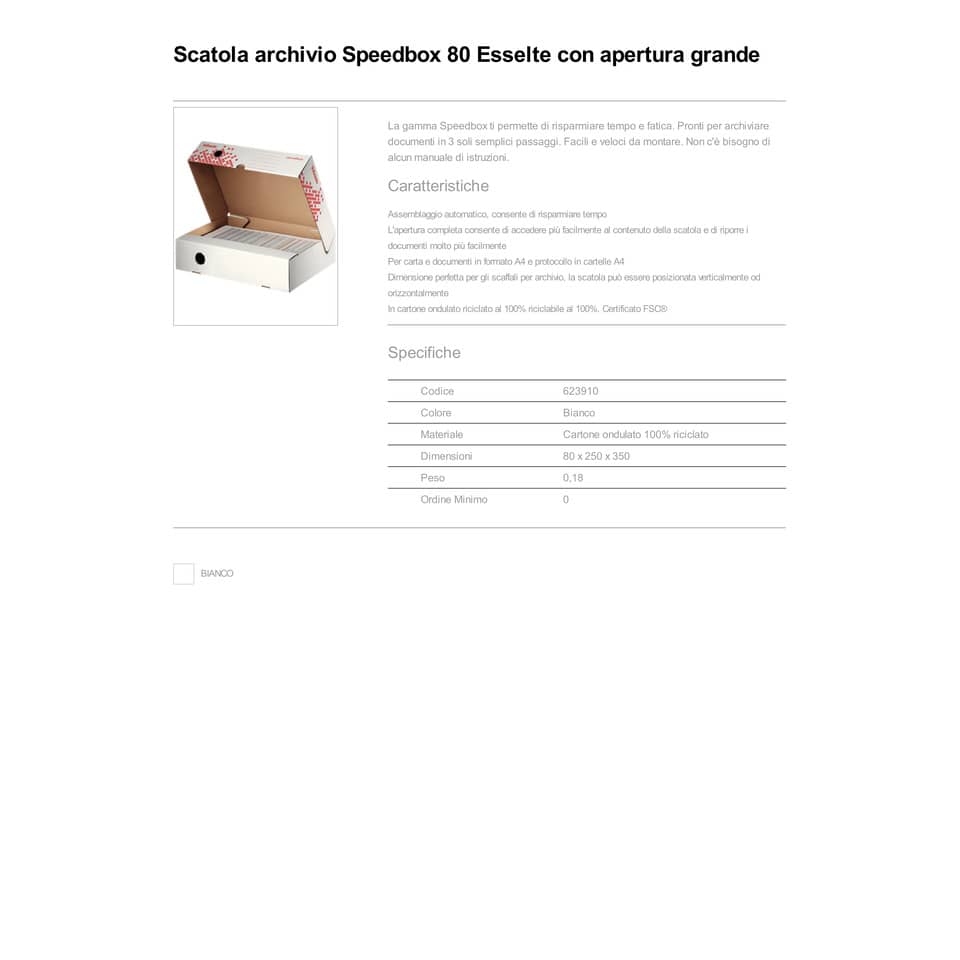 Scatola archivio Esselte SPEEDBOX dorso 8 cm bianco/rosso 8x25x35 cm - apertura ampia - 623910