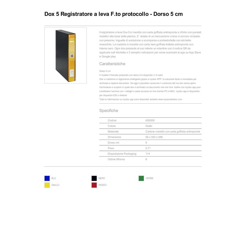 Registratore a leva DOX5 Protocollo 28,5x35 cm - dorso 5 cm giallo D26506