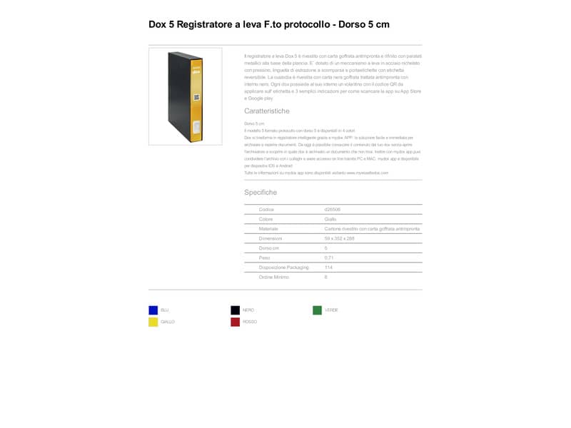 Registratore a leva DOX5 Protocollo 28,5x35 cm - dorso 5 cm giallo D26506