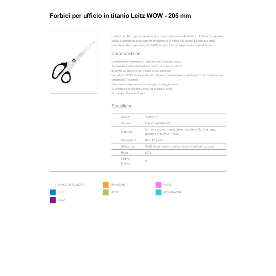 Forbici da ufficio Leitz WOW asimmetrica acciaio inox rivestito di titanio bianco 20,5 cm - 53192101