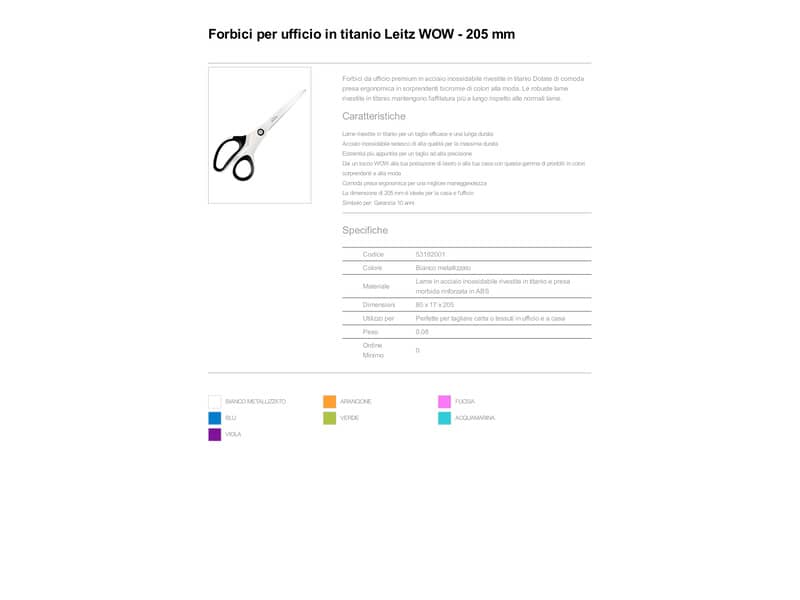 Forbici da ufficio Leitz WOW asimmetrica acciaio inox rivestito di titanio bianco 20,5 cm - 53192101