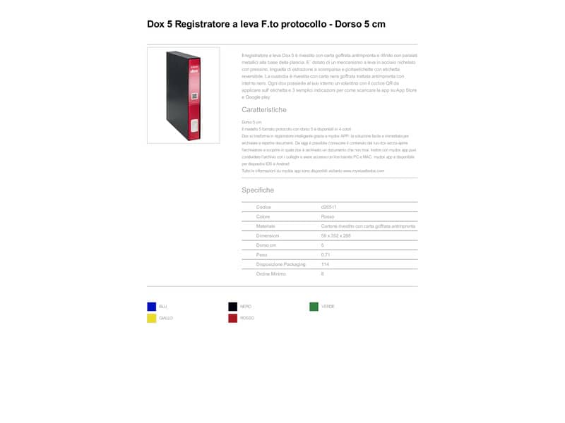 Registratore a leva DOX5 Protocollo 28,5x35 cm - dorso 5 cm rosso D26511