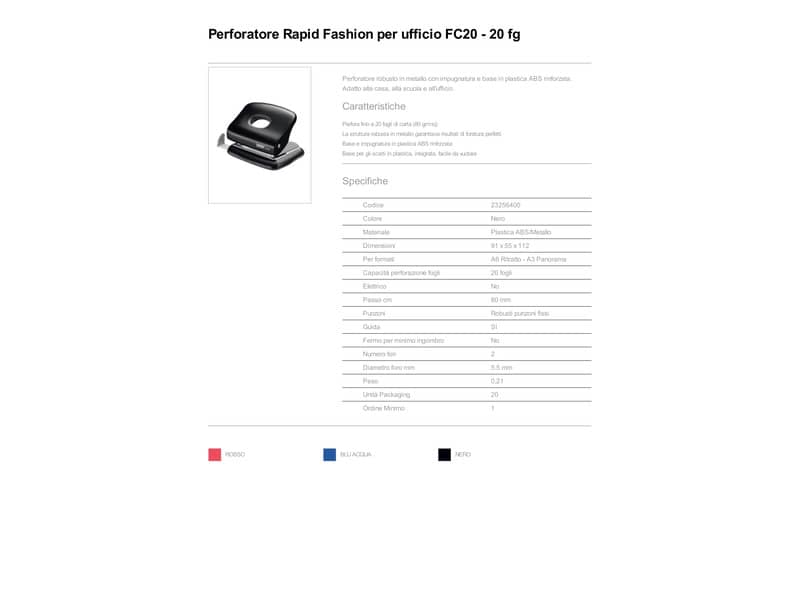 Perforatore a 2 fori Rapid FC20 Fashion 20 fogli nero 23256400