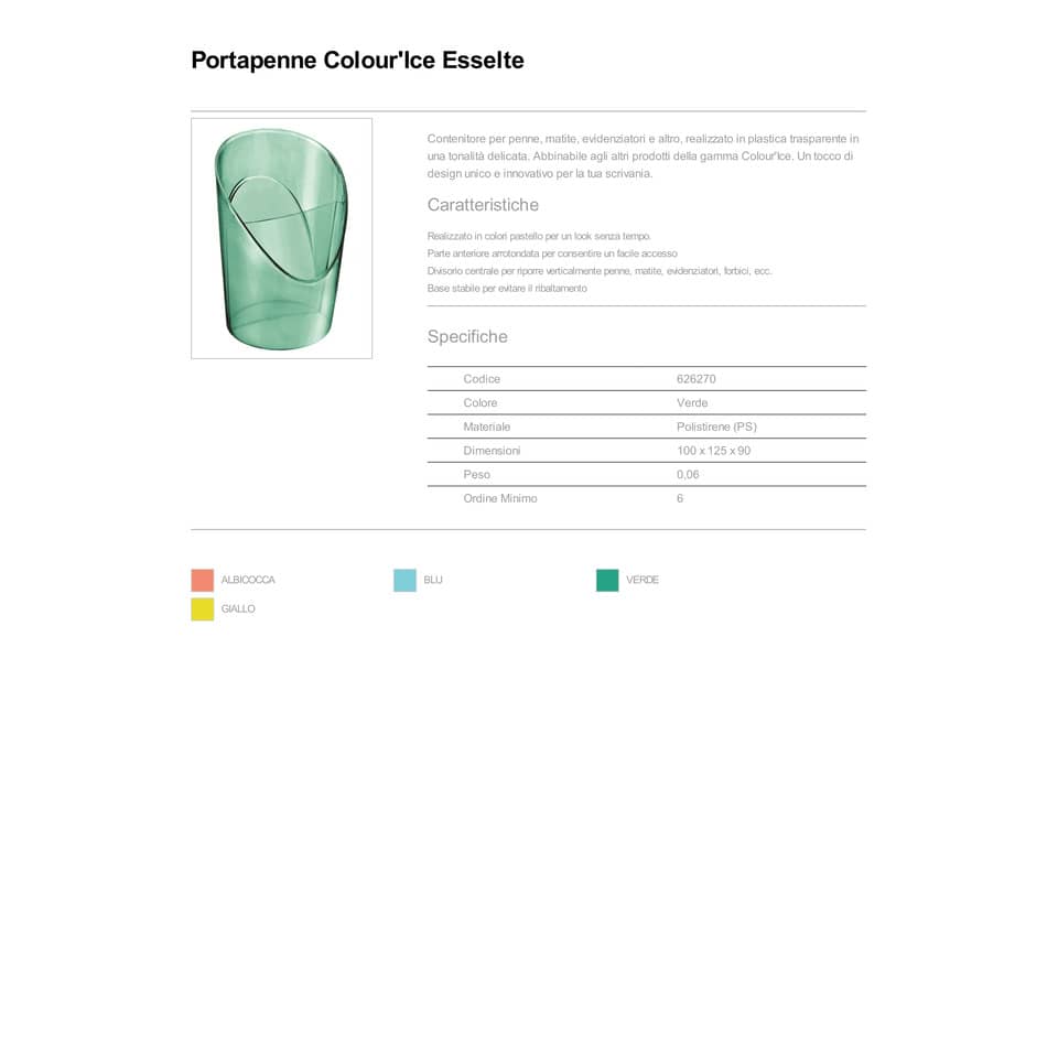 Portapenne Esselte Colour'Ice a 2 scomparti polistirene verde 10x12,5x9 cm 626270